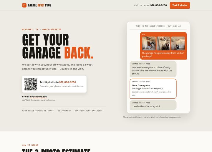 Screenshot of the Garage Reset Pros website